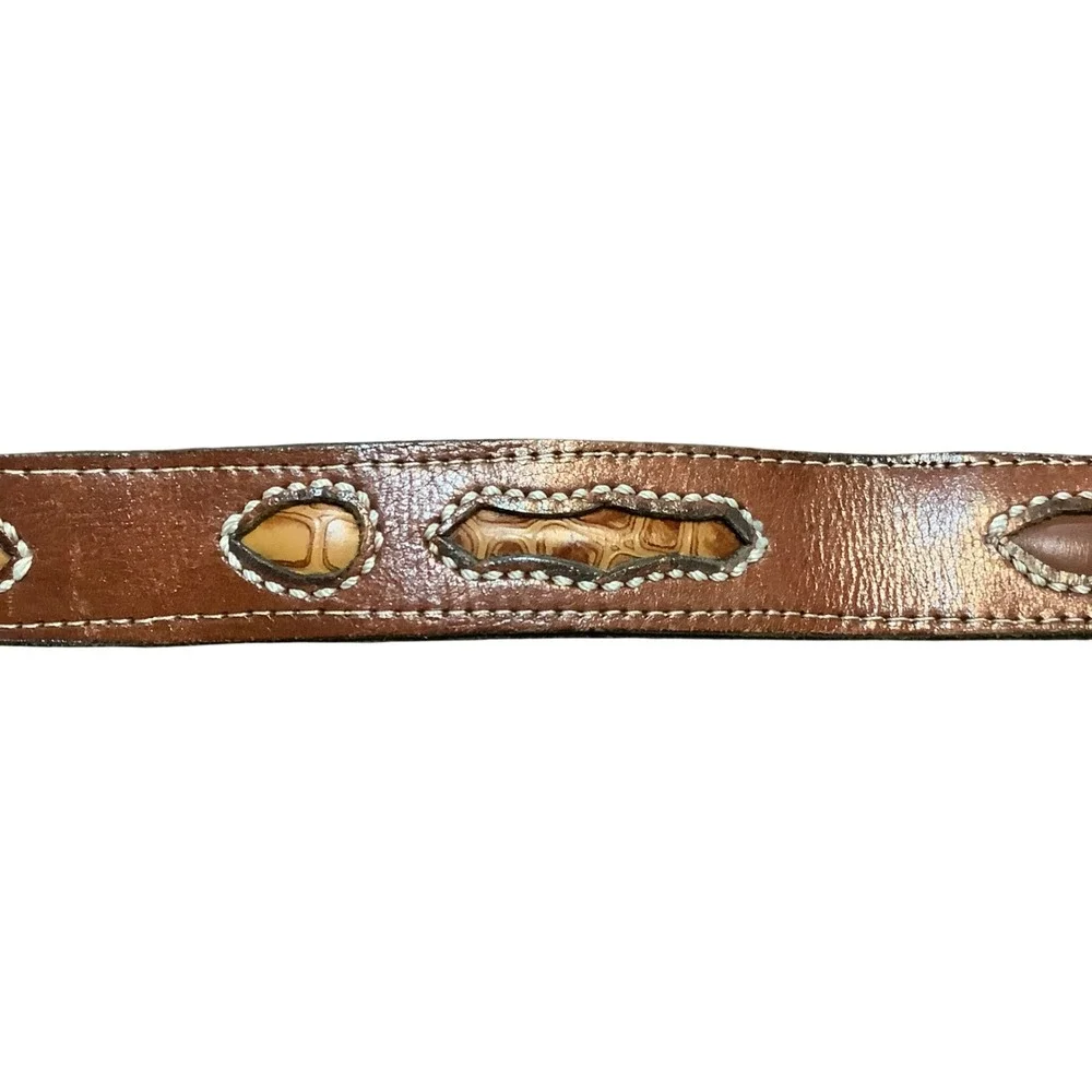Vtg Western Leather Belt Horse Head Trophy Buckle Brown Equestrian Men Sz 32